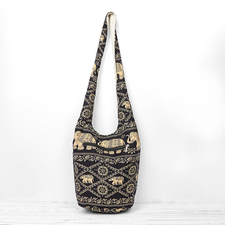 Buddha Stones Cotton Elephant Stripes Crossbody Bag Shoulder Bag