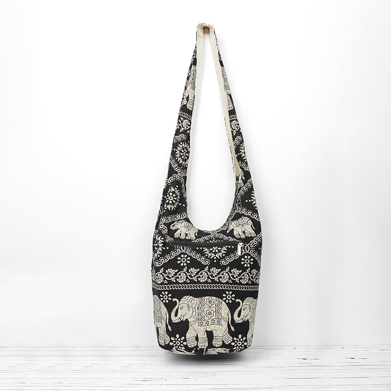 Buddha Stones Cotton Elephant Stripes Crossbody Bag Shoulder Bag