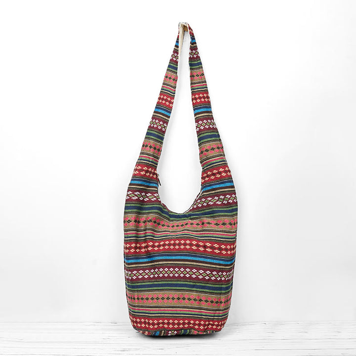 Buddha Stones Colored Geometric Stripes Pattern Cotton Crossbody Bag Shoulder Bag