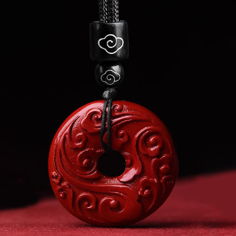 Buddha Stones Natural Cinnabar Lotus Peace Buckle Blessing Necklace String Pendant