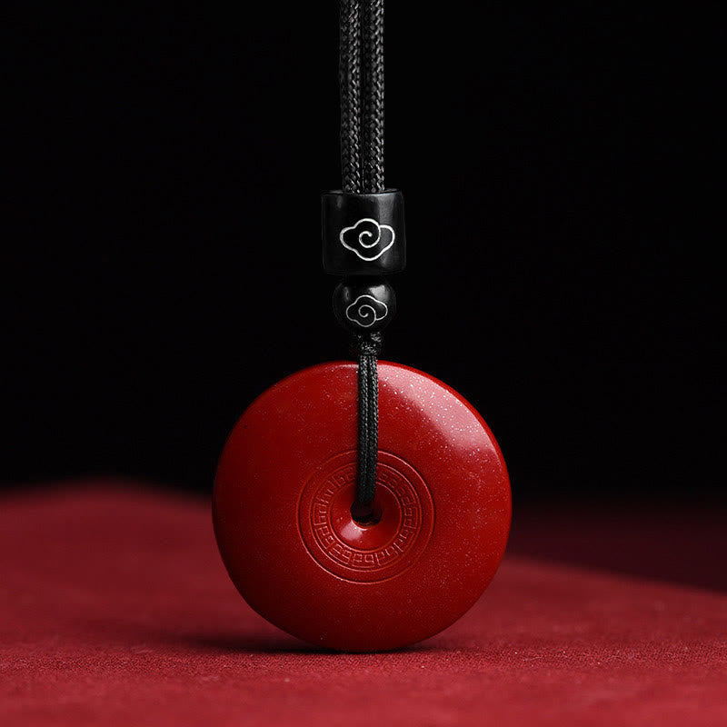 Buddha Stones Natural Cinnabar Lotus Peace Buckle Blessing Necklace String Pendant - Cinnabar - image 9