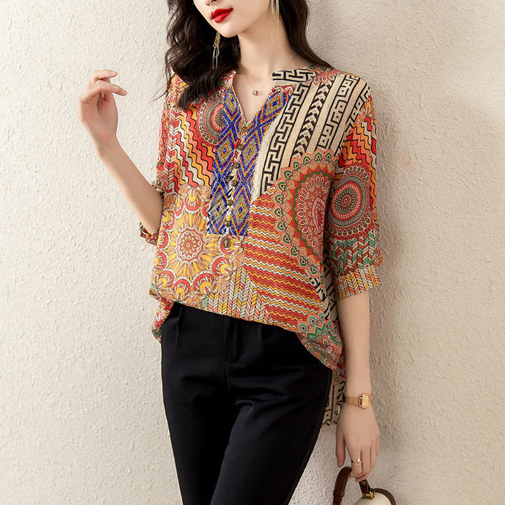 Buddha Stones Women's Mandala Geometry Half Button Shirt - image 23