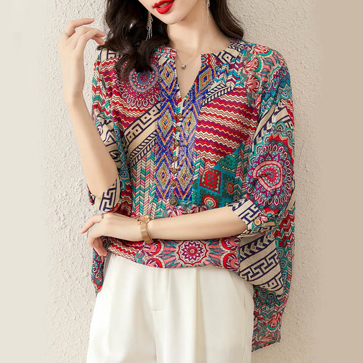 Buddha Stones Women's Mandala Geometry Half Button Shirt - image 7