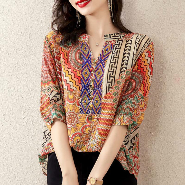 Buddha Stones Women's Mandala Geometry Half Button Shirt