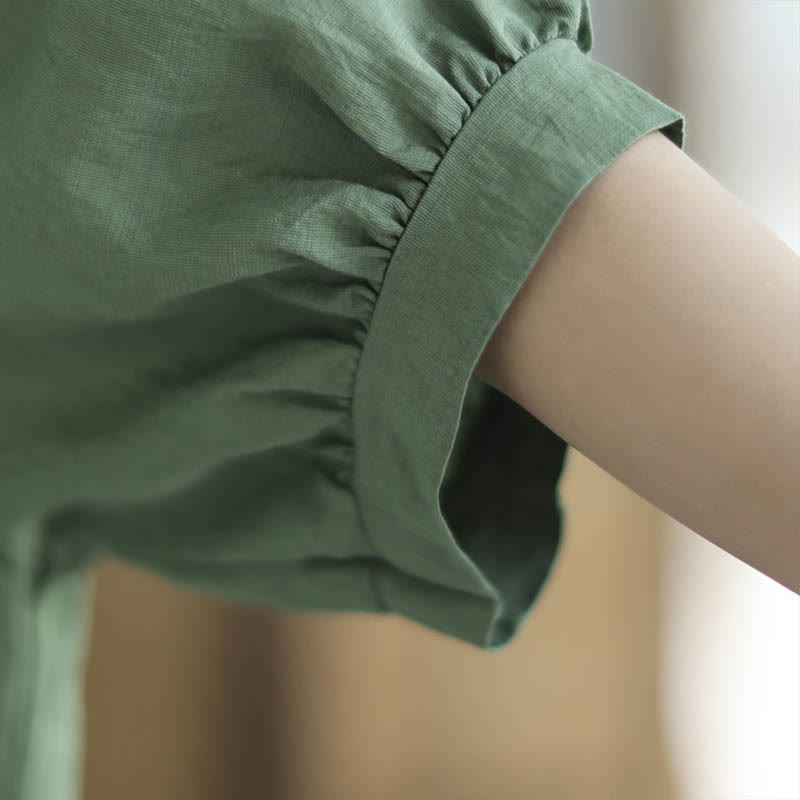 Buddha Stones Small Floral Embroidery V-Neck Half Sleeve Cotton Linen T-shirt Tee - image 9