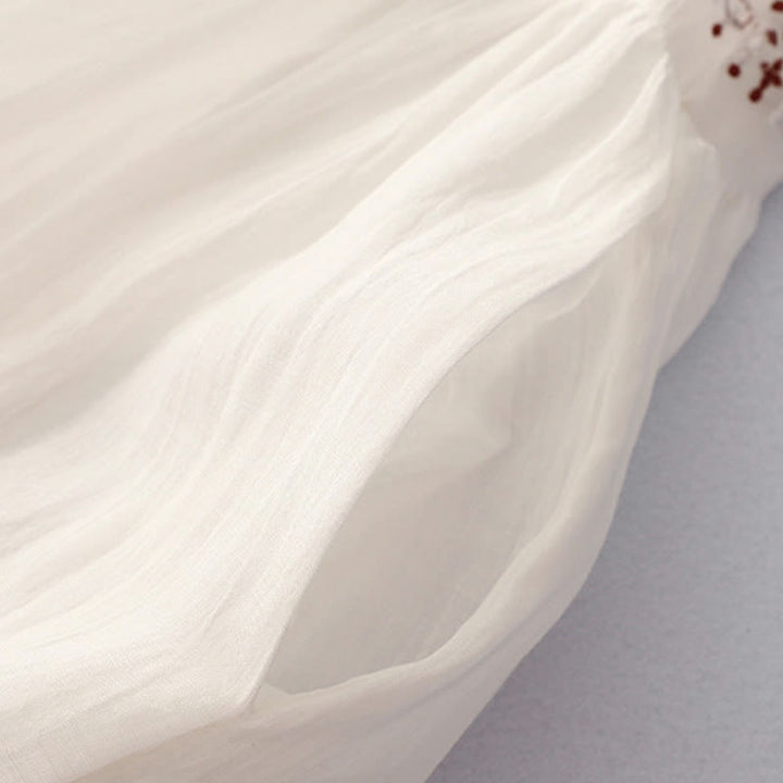 Buddha Stones Solid Color Embroidery Short Sleeve Midi Dress With Pockets - image 7
