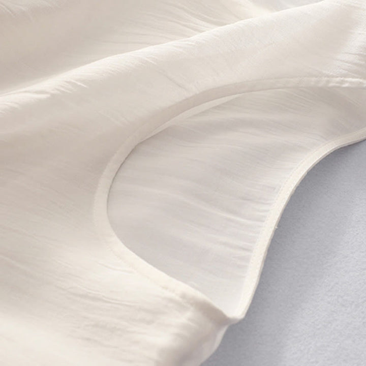 Buddha Stones Solid Color Embroidery Short Sleeve Cotton Midi Dress - image 6