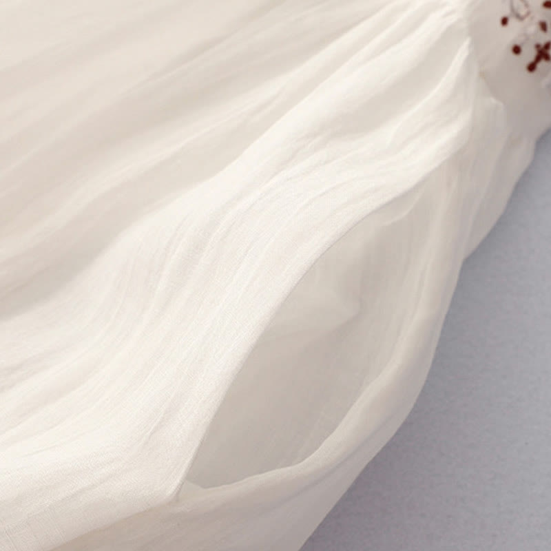 Buddha Stones Solid Color Embroidery Short Sleeve Cotton Midi Dress With Pockets - image 7