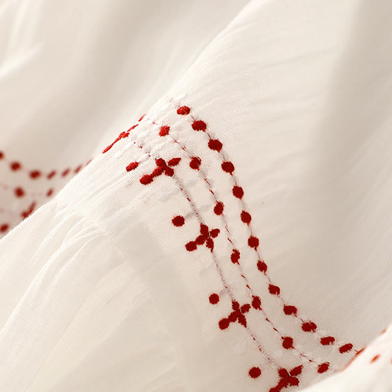 Buddha Stones Solid Color Embroidery Short Sleeve Cotton Midi Dress - image 9