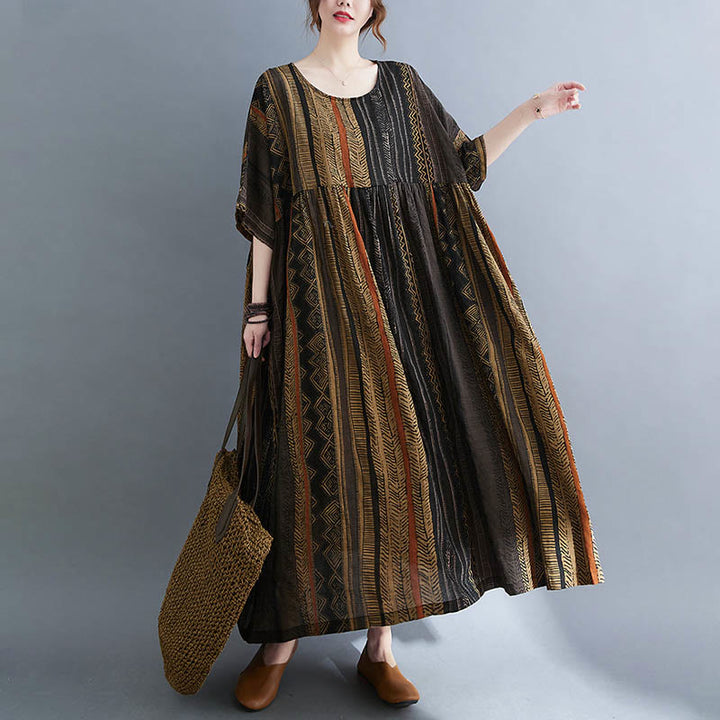 Buddha Stones Boho Geometry Short Sleeve Midi Dress With Pockets - image 16