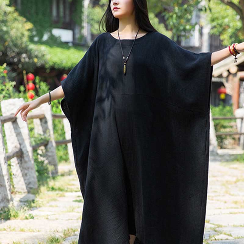 Buddha Stones Solid Color Loose Batwing Sleeve Maxi Dress With Pockets - Black - F(Fit for US4-14; UK/AU8-18; EU36-46) - image 14