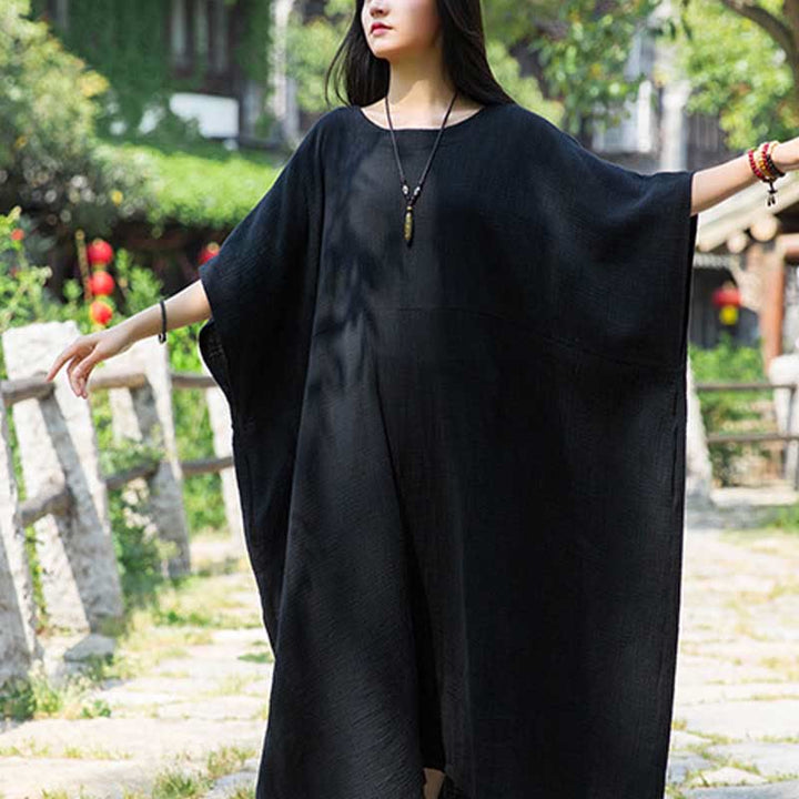 Buddha Stones Solid Color Loose Batwing Sleeve Maxi Dress With Pockets - Black - F(Fit for US4-14; UK/AU8-18; EU36-46) - image 14