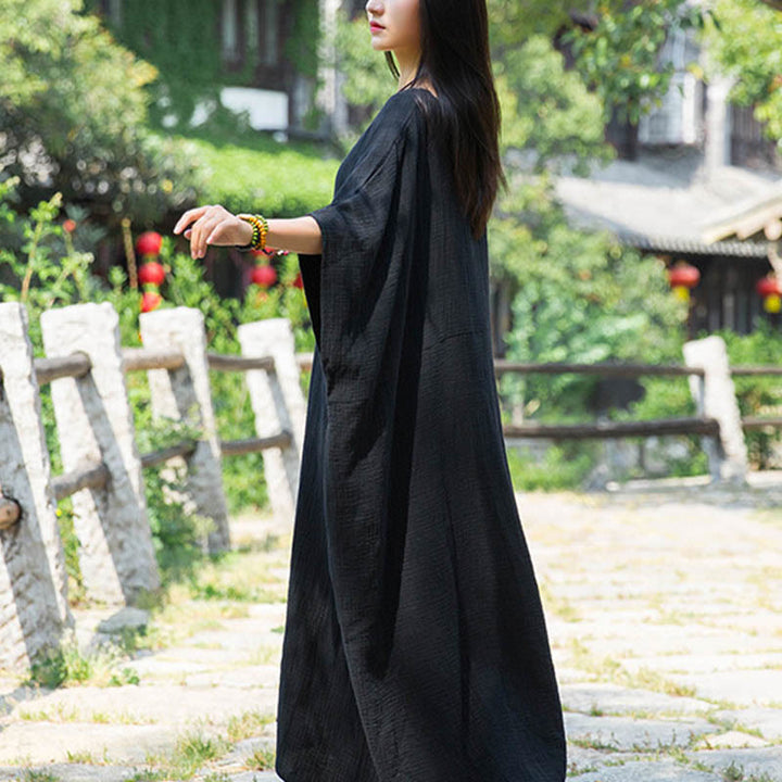 Buddha Stones Solid Color Loose Batwing Sleeve Maxi Dress With Pockets - image 20