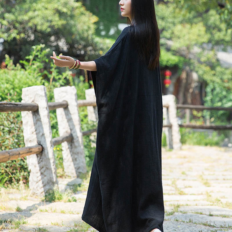 Buddha Stones Solid Color Loose Batwing Sleeve Maxi Dress With Pockets - image 22
