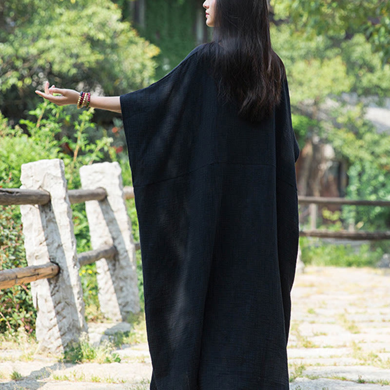 Buddha Stones Solid Color Loose Batwing Sleeve Maxi Dress With Pockets - image 21