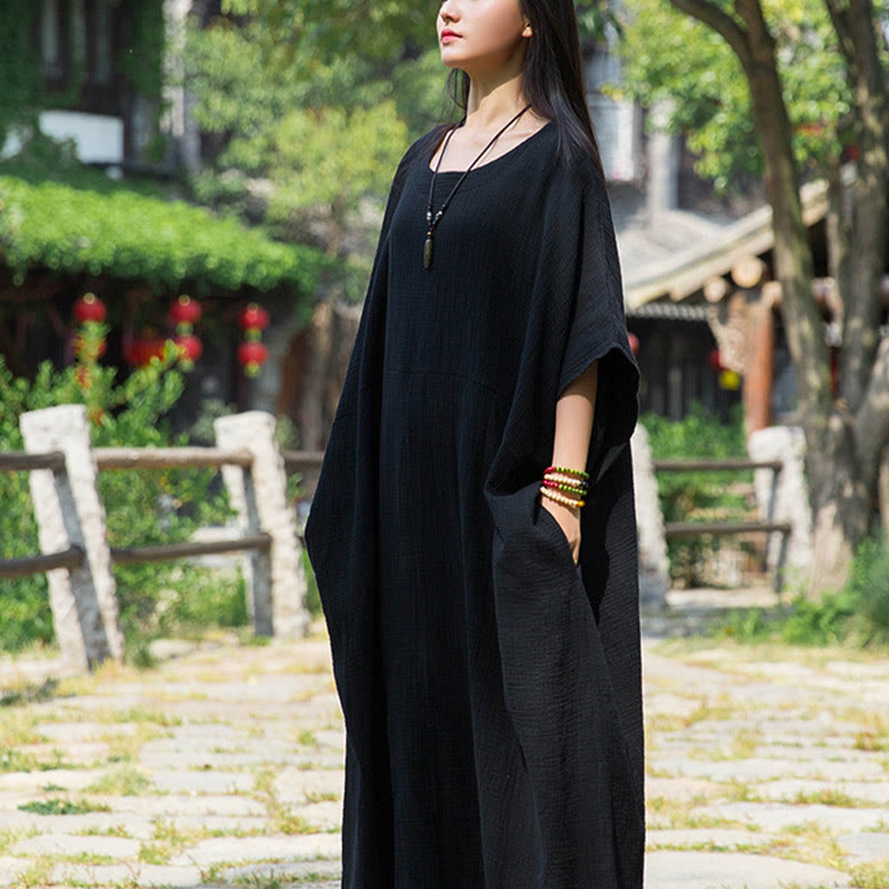 Buddha Stones Solid Color Loose Batwing Sleeve Maxi Dress With Pockets - image 17