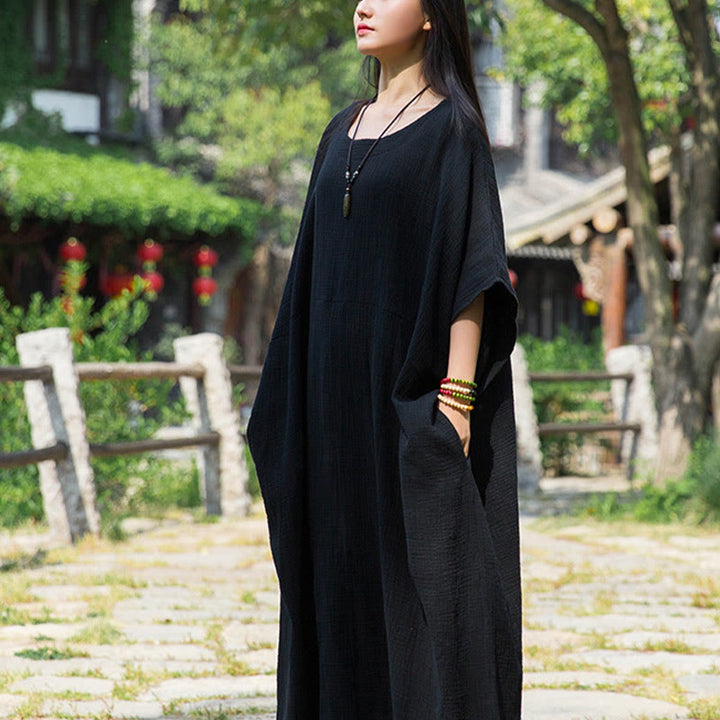 Buddha Stones Solid Color Loose Batwing Sleeve Maxi Dress With Pockets - image 17