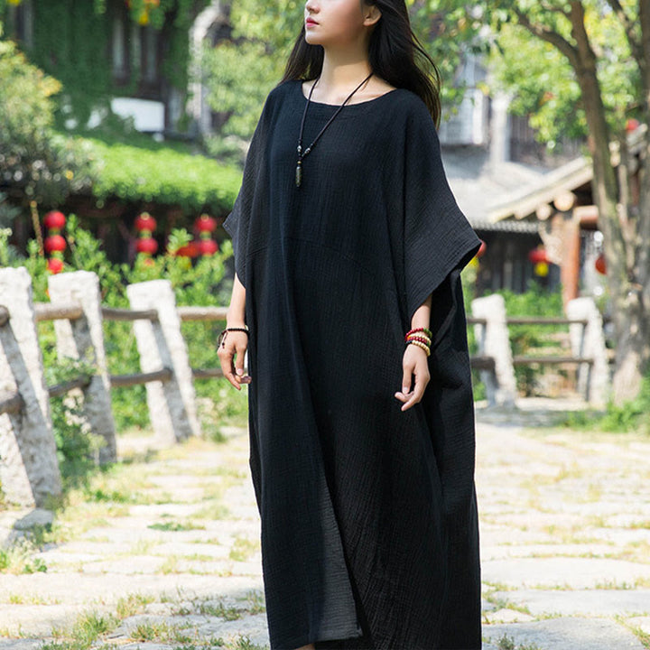 Buddha Stones Solid Color Loose Batwing Sleeve Maxi Dress With Pockets - image 18