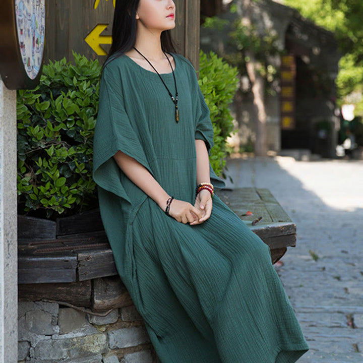 Buddha Stones Solid Color Loose Batwing Sleeve Maxi Dress With Pockets - image 29