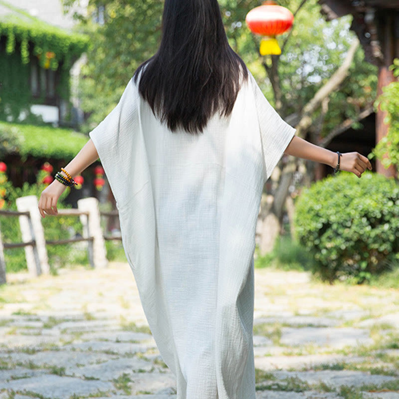 Buddha Stones Solid Color Loose Batwing Sleeve Maxi Dress With Pockets - image 7
