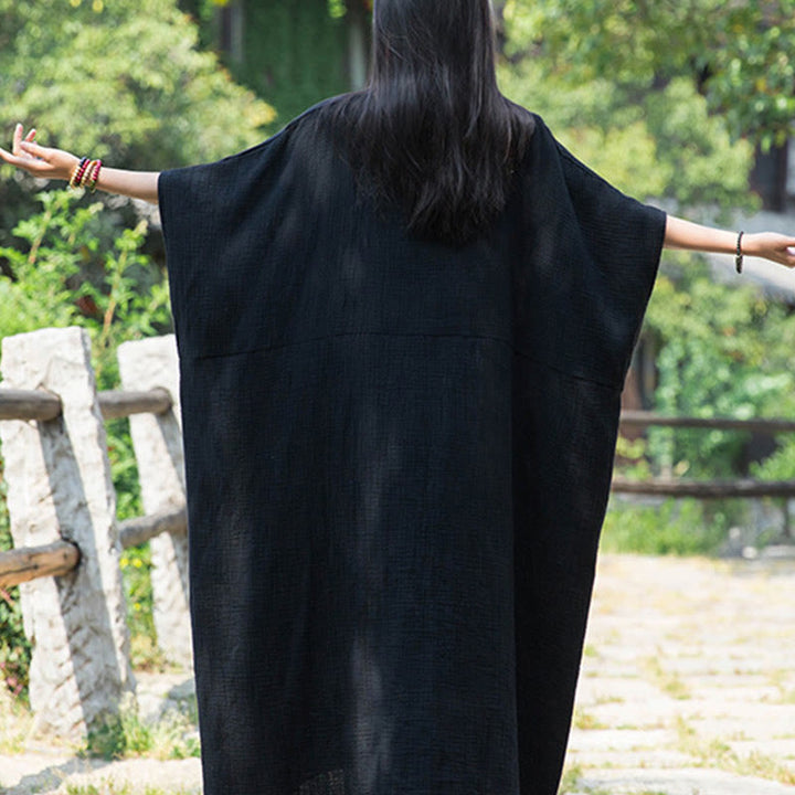 Buddha Stones Solid Color Loose Batwing Sleeve Maxi Dress With Pockets - image 16