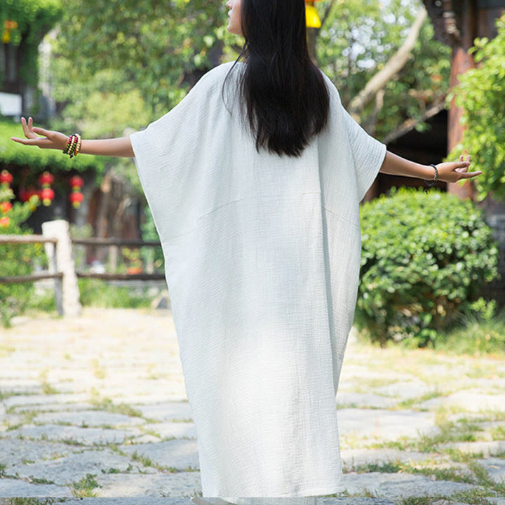 Buddha Stones Solid Color Loose Batwing Sleeve Maxi Dress With Pockets - image 2