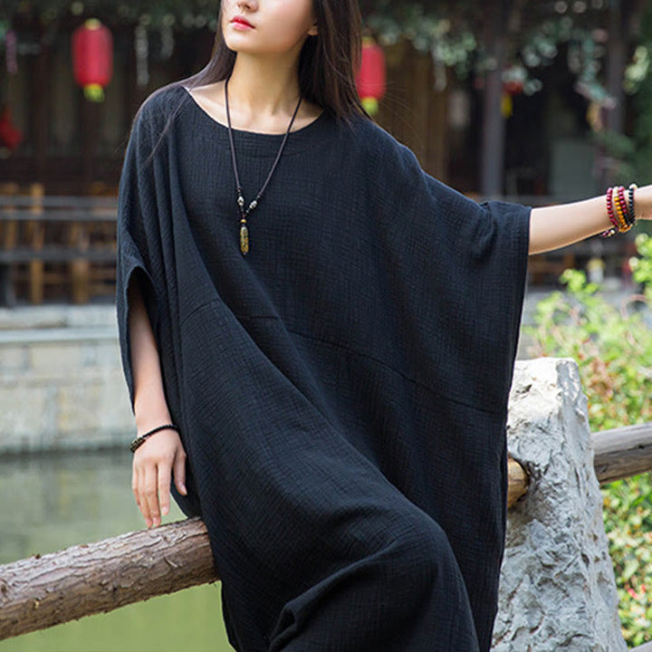 Buddha Stones Solid Color Loose Batwing Sleeve Maxi Dress With Pockets - image 23