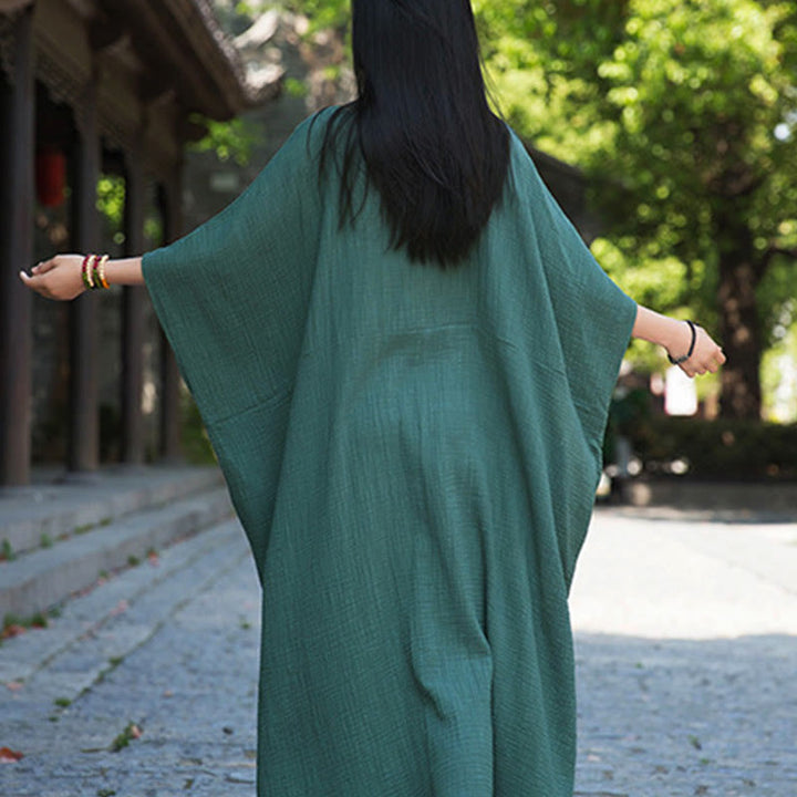 Buddha Stones Solid Color Loose Batwing Sleeve Maxi Dress With Pockets - image 26