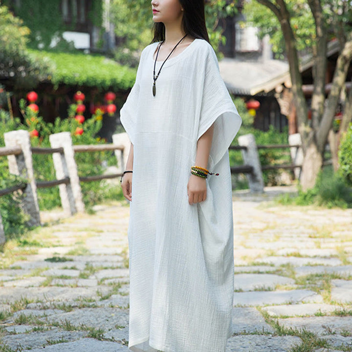 Buddha Stones Solid Color Loose Batwing Sleeve Maxi Dress With Pockets