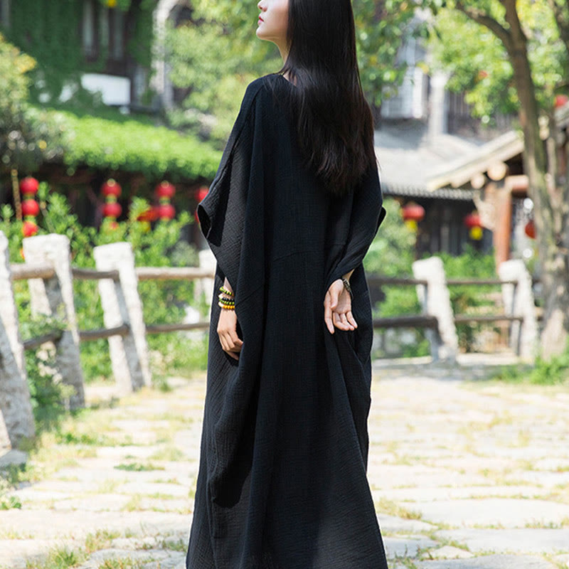 Buddha Stones Solid Color Loose Batwing Sleeve Maxi Dress With Pockets - image 15