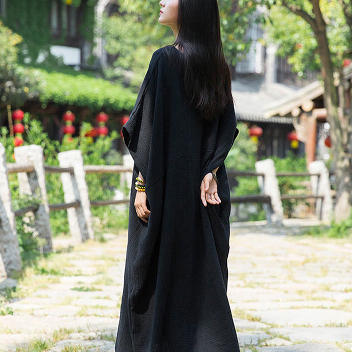 Buddha Stones Solid Color Loose Batwing Sleeve Maxi Dress With Pockets - image 15