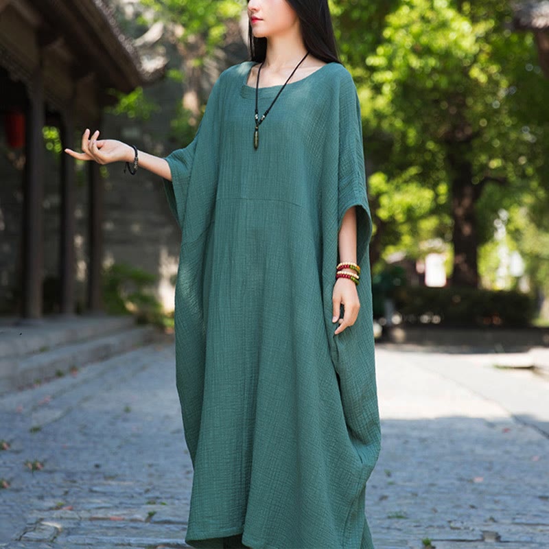 Buddha Stones Solid Color Loose Batwing Sleeve Maxi Dress With Pockets - MediumAquamarine - F(Fit for US4-14; UK/AU8-18; EU36-46) - image 25