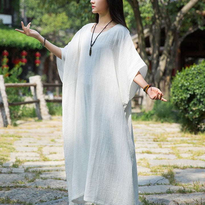 Buddha Stones Solid Color Loose Batwing Sleeve Maxi Dress With Pockets - White - F(Fit for US4-14; UK/AU8-18; EU36-46) - image 0