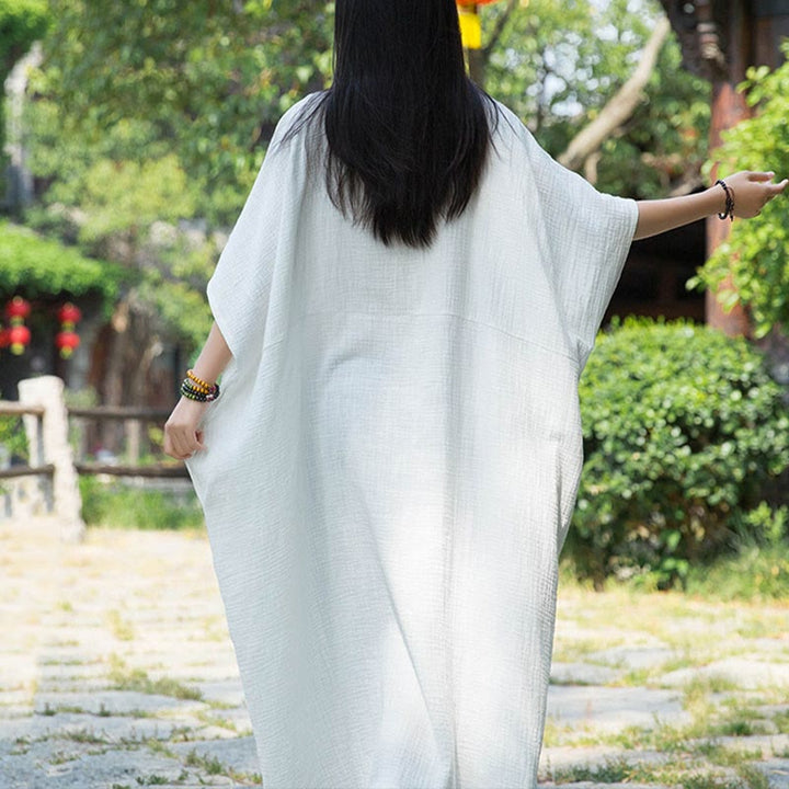 Buddha Stones Solid Color Loose Batwing Sleeve Maxi Dress With Pockets - image 4