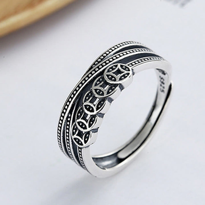 Buddha Stones 925 Sterling Silver Copper Coins Wealth Blessing Adjustable Ring - image 3