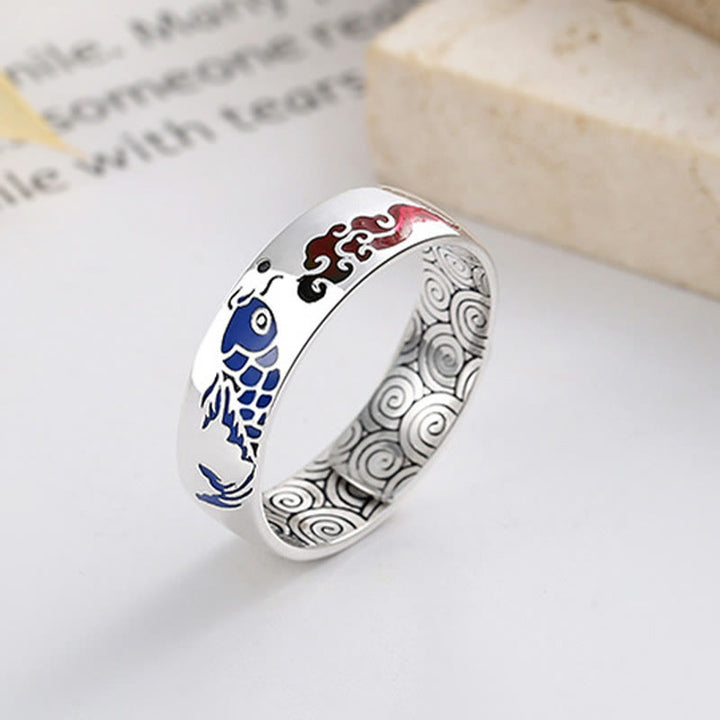 Buddha Stones 925 Sterling Silver Lucky Koi Fish Auspicious Clouds Wealth Ring - image 8