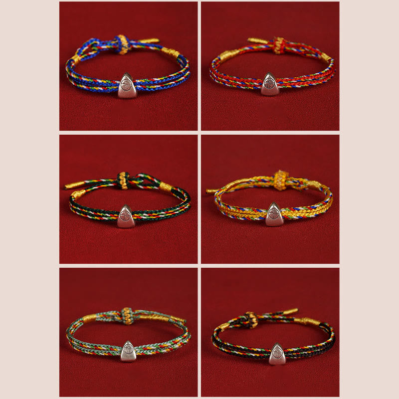 Buddha Stones 925 Sterling Silver Fu Character Luck Multicolored Rope Child Adult Bracelet