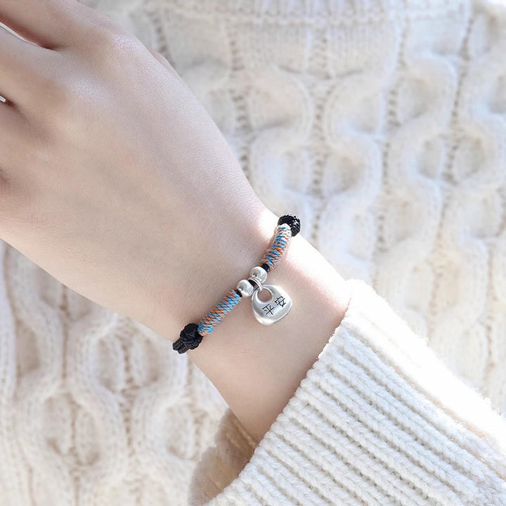 Buddha Stones Handmade 925 Sterling Silver Fu Character Safe And Well Luck Braided Bracelet - image 2