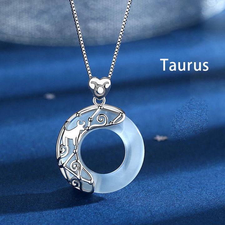 Buddha Stones 925 Sterling Silver 12 Constellations of the Zodiac Cat's Eye Love Support Necklace Pendant