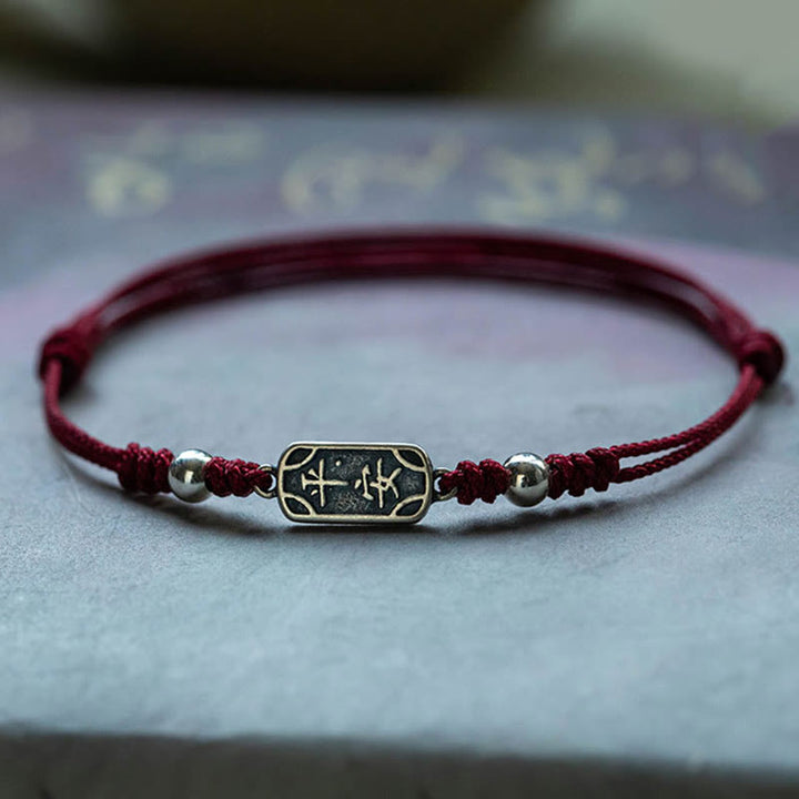 Buddha Stones Handmade 925 Sterling Silver Peace And Joy Safe Well Protection Braided Bracelet - Dark Red Rope(Wrist Circumference 14-16cm) - image 0