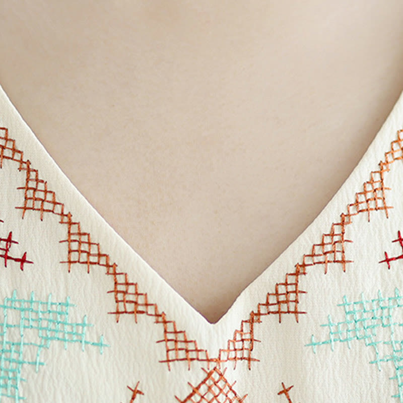 Buddha Stones Retro Embroidery V-Neck Tassel Tank Top - image 7