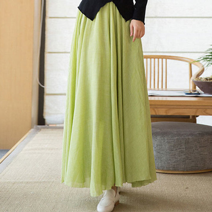 Buddha Stones Solid Color Elastic High Waist Linen Skirt