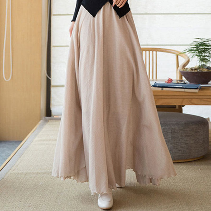 Buddha Stones Solid Color Elastic High Waist Linen Skirt - PapayaWhip - US6，UK/AU10，EU38 (M) - image 27