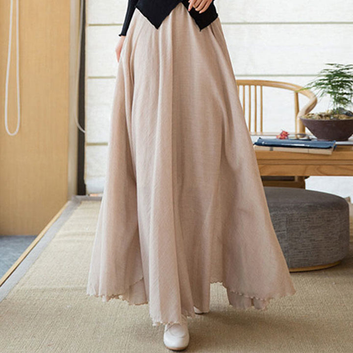 Buddha Stones Solid Color Elastic High Waist Linen Skirt