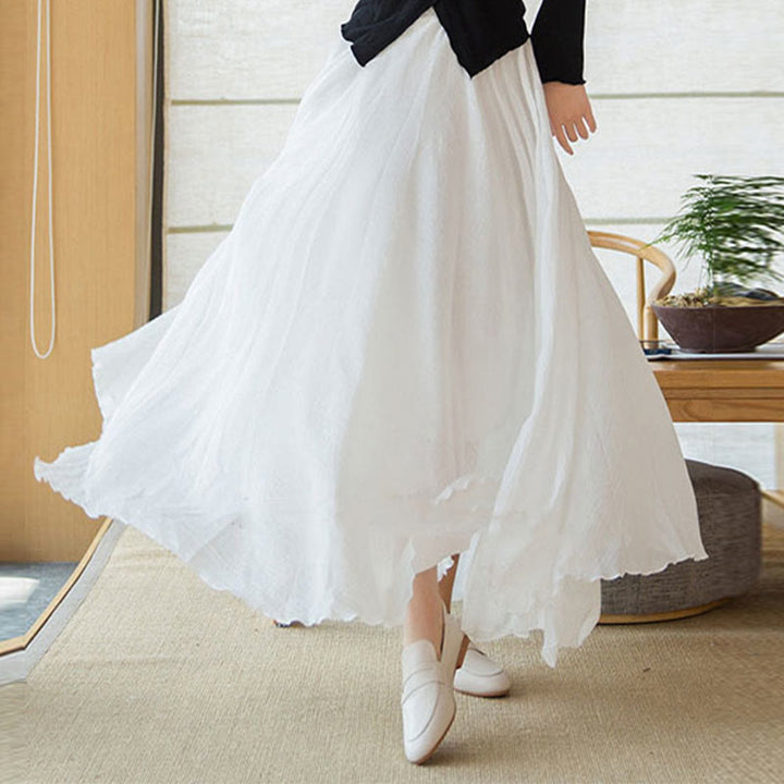 Buddha Stones Solid Color Elastic High Waist Linen Skirt - image 17