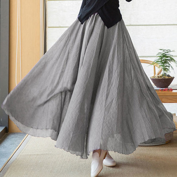 Buddha Stones Solid Color Elastic High Waist Linen Skirt