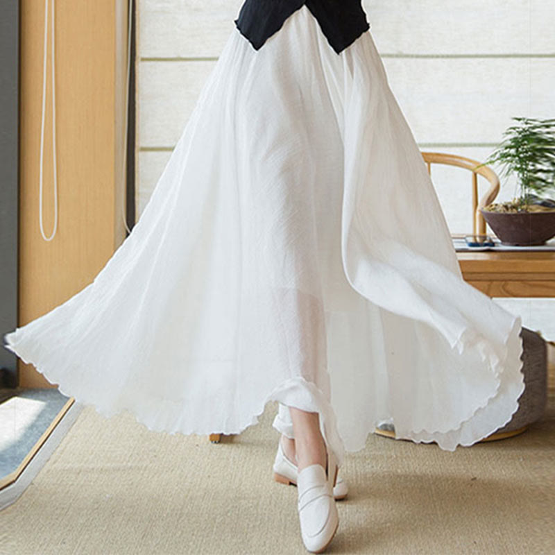 Buddha Stones Solid Color Elastic High Waist Linen Skirt - image 16