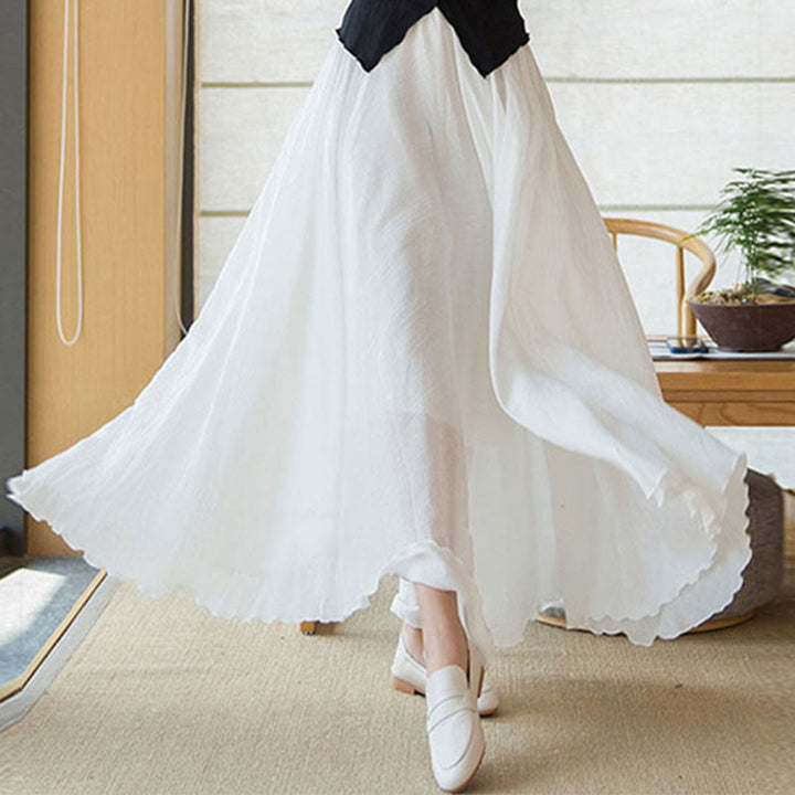 Buddha Stones Solid Color Elastic High Waist Linen Skirt - image 16