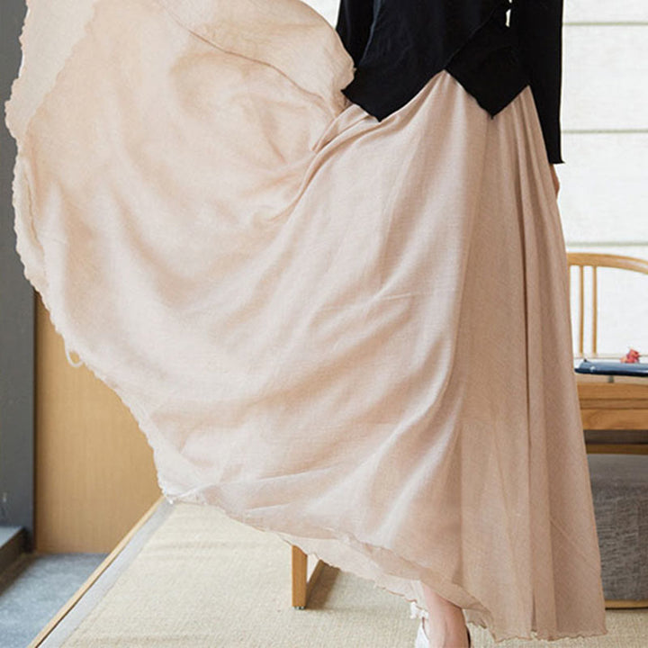 Buddha Stones Solid Color Elastic High Waist Linen Skirt - image 32