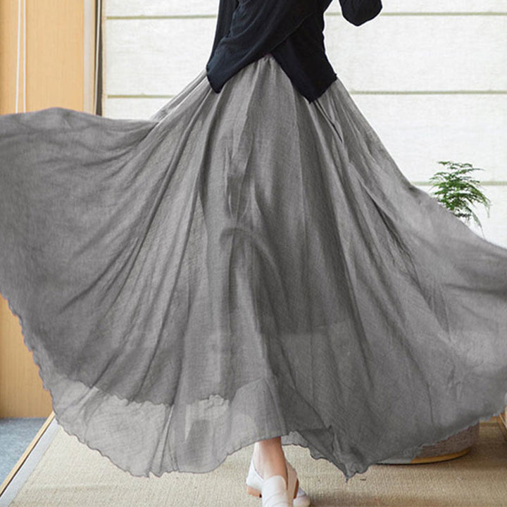 Buddha Stones Solid Color Elastic High Waist Linen Skirt - image 35